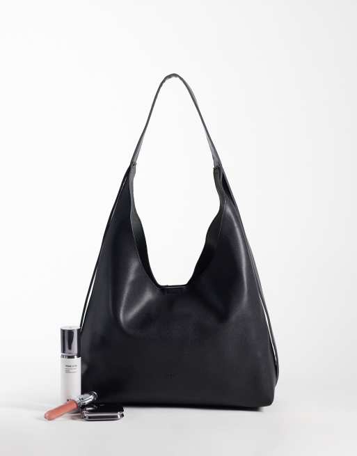 PASQ soft slouch shoulder bag with strap detail in black, 2 of 4