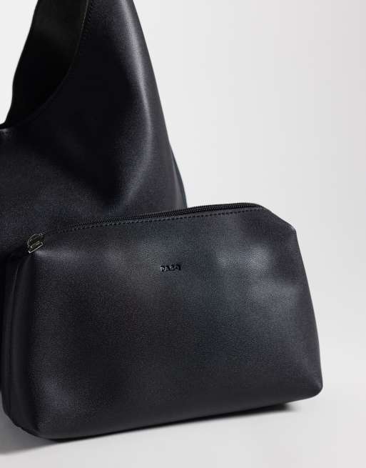 PASQ soft slouch shoulder bag with strap detail in black, 3 of 4