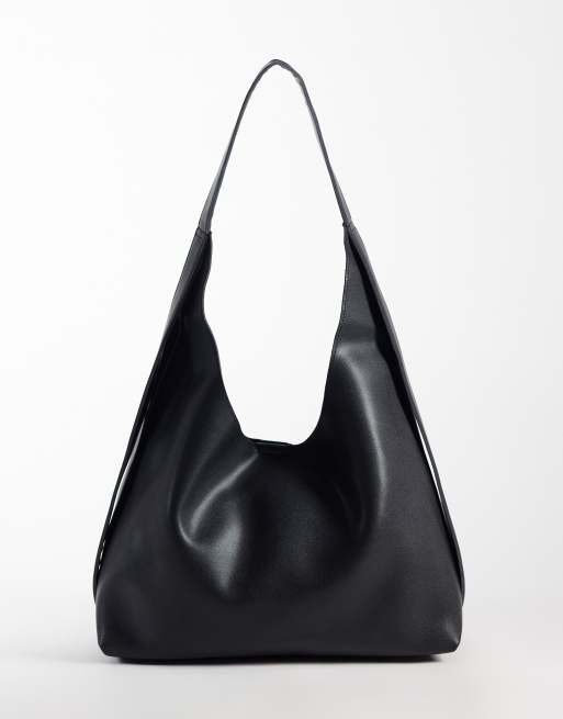 PASQ soft slouch shoulder bag with strap detail in black, 4 of 4