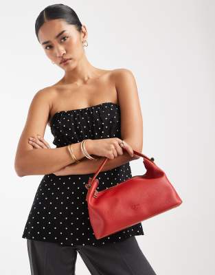 PASQ soft zip top grab bag with crossbody strap in red | ASOS