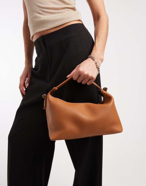 PASQ soft zip top grab bag with crossbody strap in tan, 4 of 4