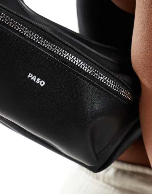 PASQ - Sort skuldertaske med lynlås med aftagelig crossbody-rem , 2 af 4