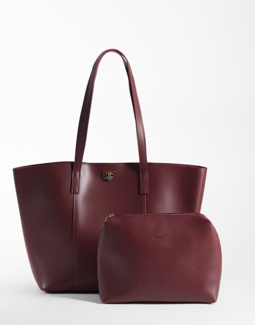 PASQ stor tote med drejelås i burgundy, 4 af 4