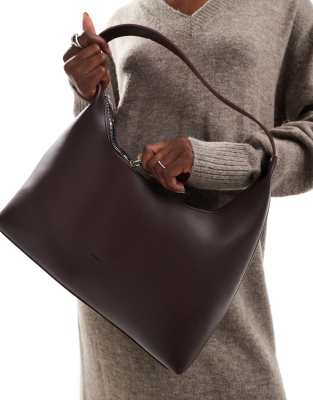 structured shoulder bag in dark brown