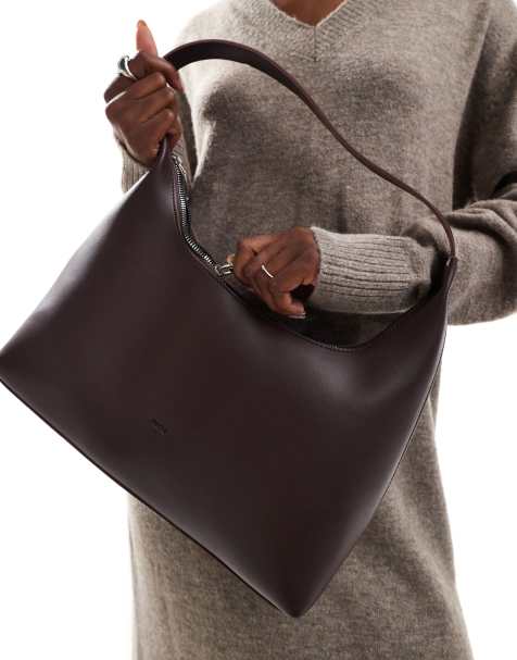 PASQ structured shoulder bag in dark brown - view 1