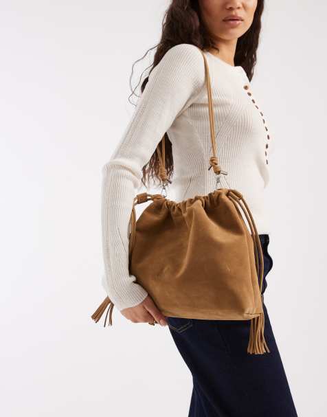 PASQ – Tasche aus Wildlederimitat in Hellbraun mit Kordelzug - view 1