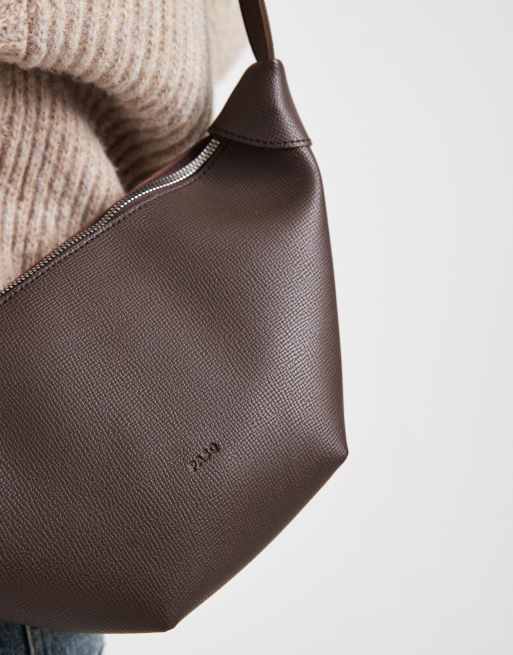 PASQ textured croissant crossbody bag in brown