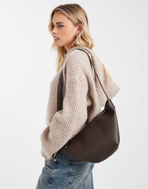 PASQ textured croissant crossbody bag in brown