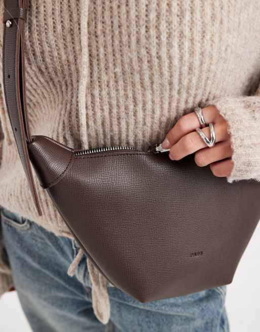 PASQ textured croissant crossbody bag in brown