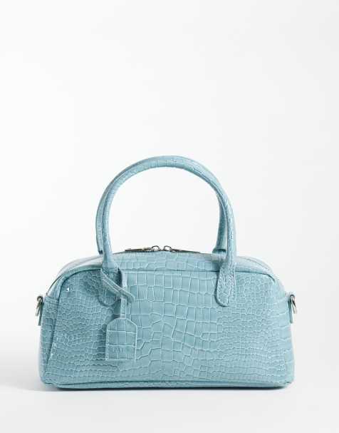 PASQ torba bowlingowa z paskiem crossbody w jasnoniebieski wzór croco - view 1