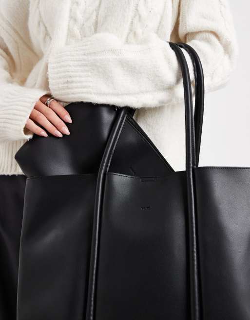 PASQ - Tote tas met dubbele gerolde handvaten in zwart, 4 van 4