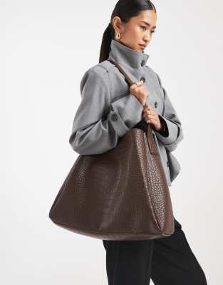 PASQ - Tragetasche in Kroko-Braun mit einem Schulterriemen-Brown