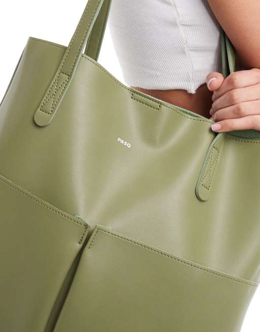 PASQ – Tragetasche in Olivgrün mit herausnehmbarem Beutel und zwei Vordertaschen, 2 von 4