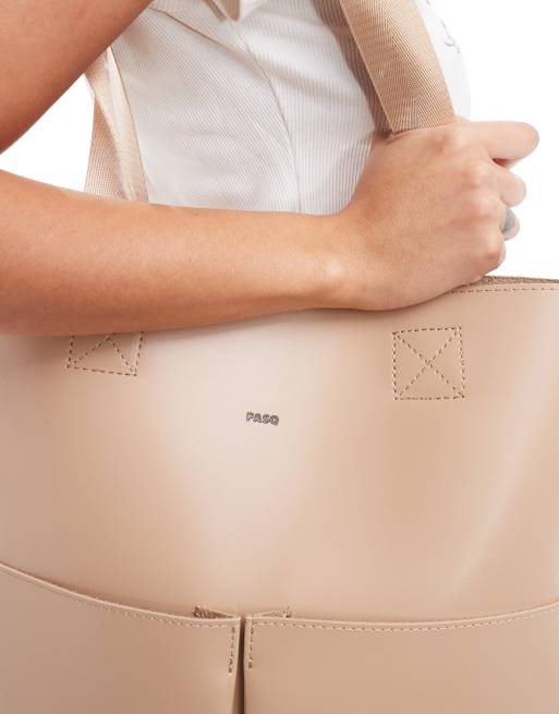 PASQ – Tragetasche in Taupe mit herausnehmbarem Täschchen und zwei Vordertaschen, 3 von 4