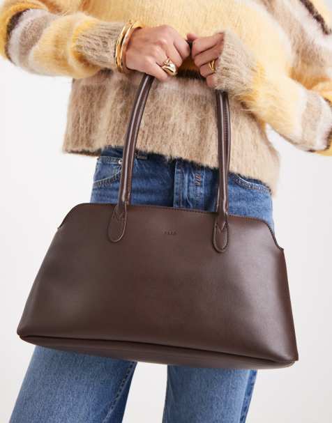 PASQ twin strap a line shoulder bag in dark brown - view 1