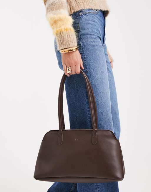 PASQ twin strap a line shoulder bag in dark brown, 2 of 4