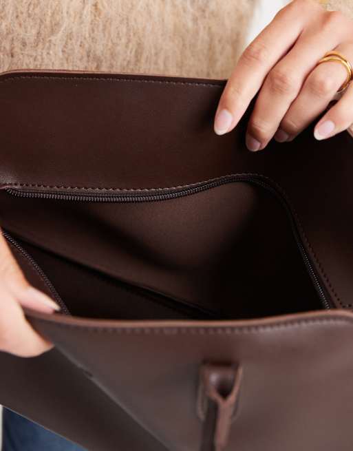 PASQ twin strap a line shoulder bag in dark brown, 4 of 4