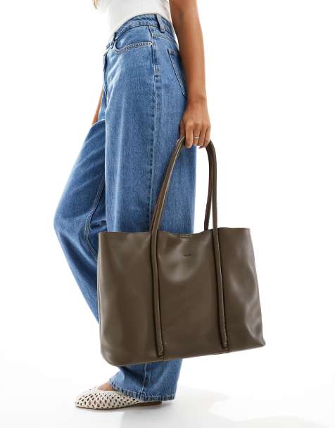 PASQ twin strap rolled handle tote bag in green - view 1