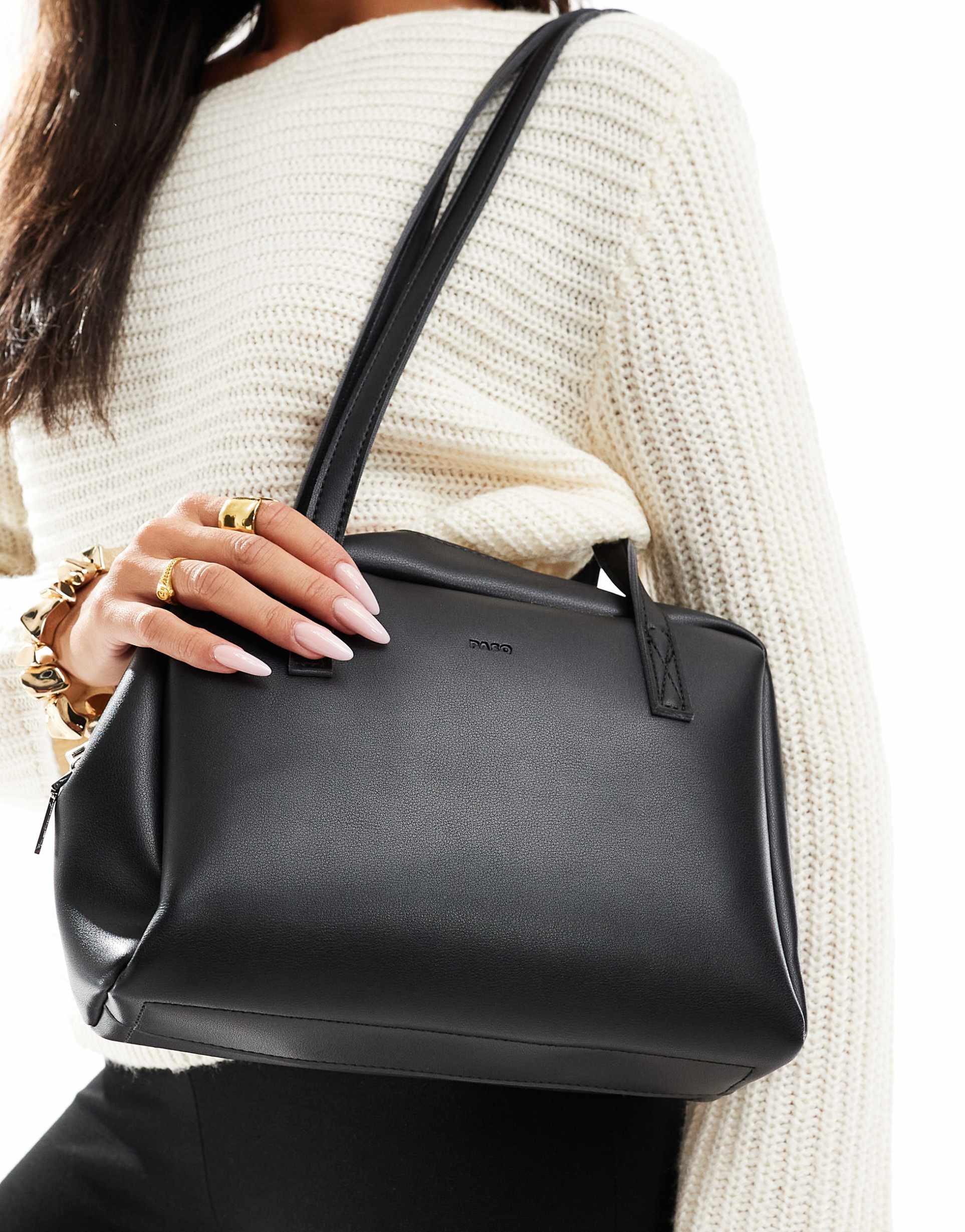 pasq twin strap small box shoulder bag in black