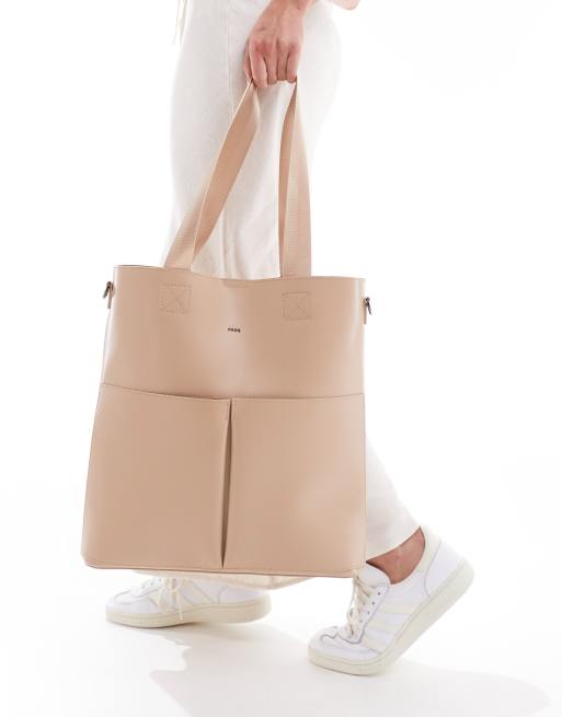 PASQ two pocket tote bag with removable pouch in taupe ASOS