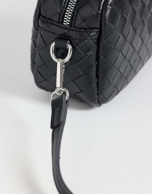 PASQ woven cross body camera bag in black, 3 of 4