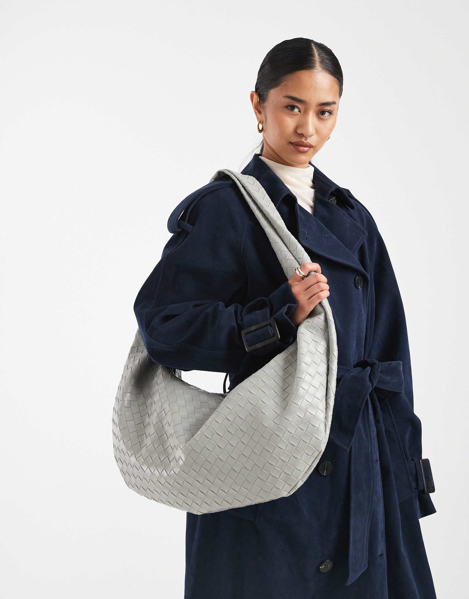 pasq woven slouchy shoulder bag in gray