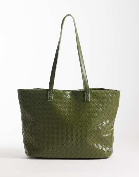 PASQ woven tote in olive green - view 1