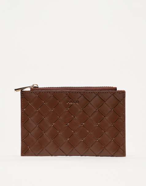PASQ woven zip-top cardholder in dark brown - view 1