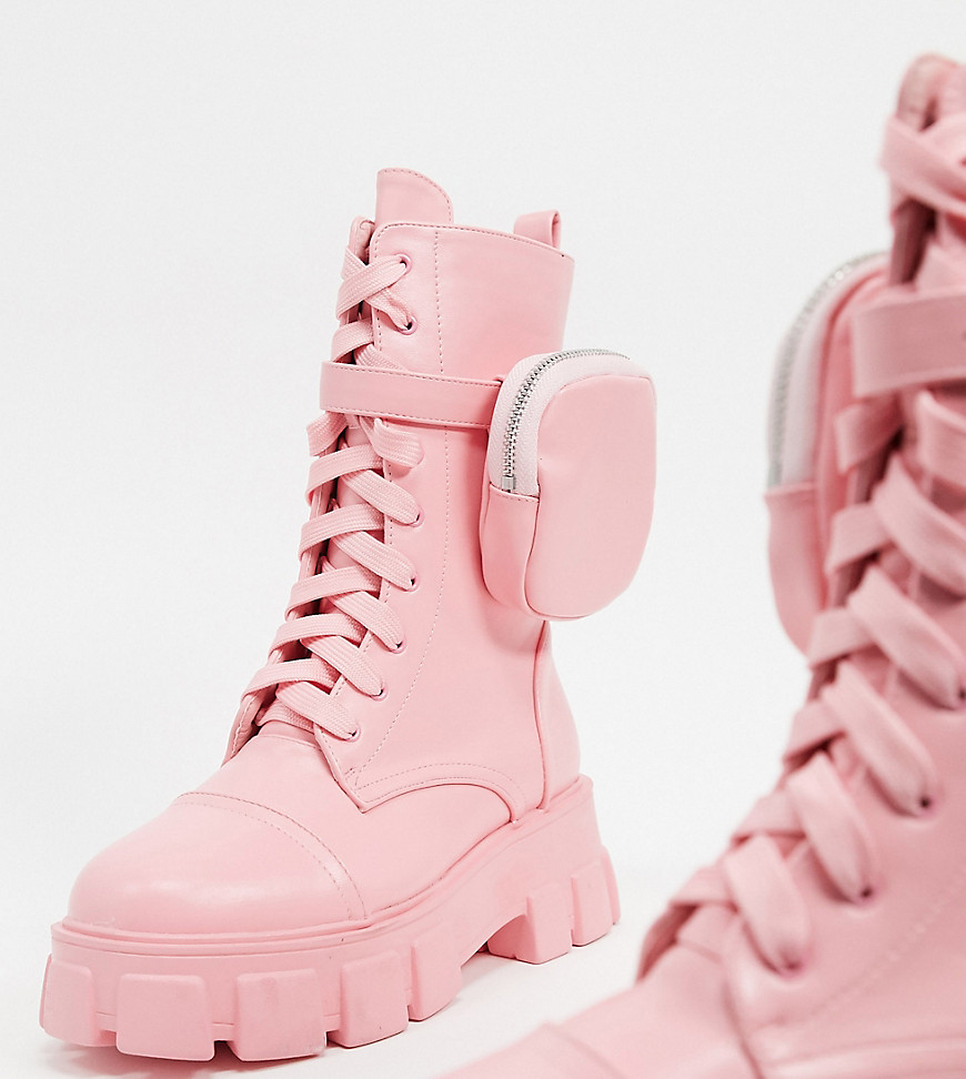 фото Пастельно-розовые ботинки до икр на массивной подошве с сумочками для широкой стопы public desire wide fit intention-розовый