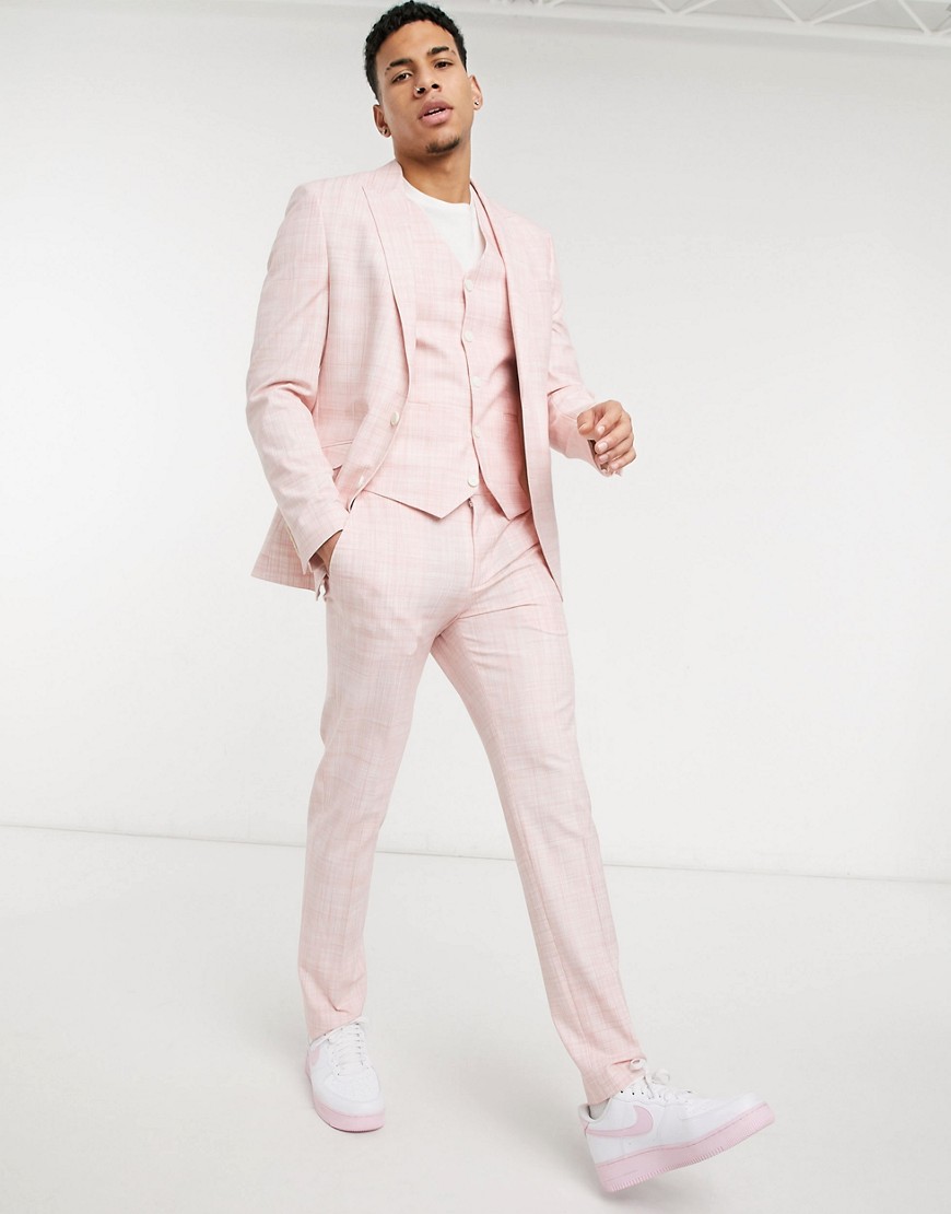 Пастельно-розовые зауженные брюки со штрихованным узором ASOS DESIGN Wedding-Розовый цвет
