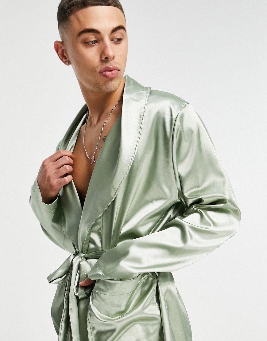 фото Пастельно-зеленый атласный короткий халат asos design-зеленый цвет