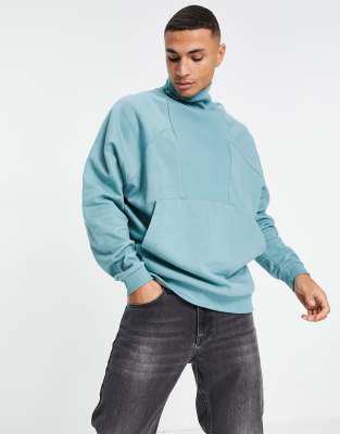 Худи и свитшоты Пастельный голубой oversized-свитшот с высоким воротом и вставкой в рубчик ASOS DESIGN-Зеленый цвет