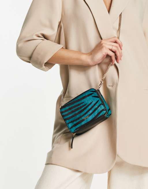 Paul Costelloe - Borsa da spalla in pelle con pelliccia sintetica blu con stampa