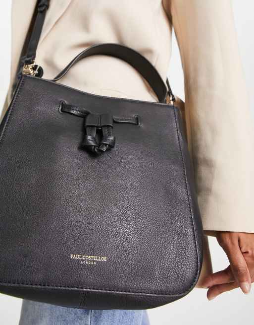 Paul Costelloe - Borsa in pelle nera con manici e coulisse, 2 di 4