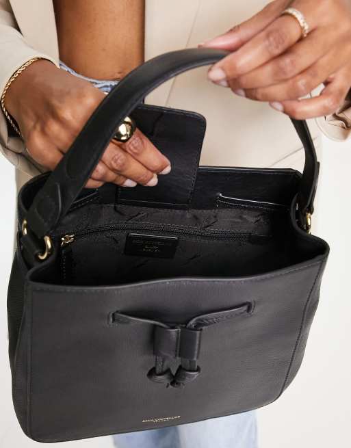 Paul Costelloe - Borsa in pelle nera con manici e coulisse, 4 di 4