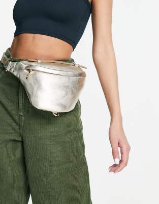 Paul Costelloe – Gürteltasche aus Leder in Gold mit Reißverschluss
