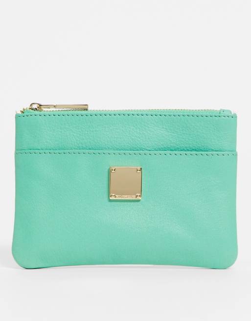 Paul Costelloe – Kleine Leder-Geldbörse in Blau mit Reißverschluss oben