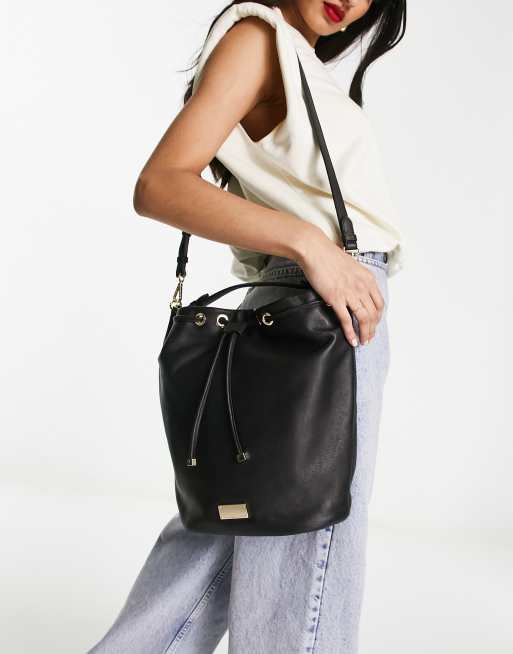 Paul Costelloe leather bucket bag in black | ASOS