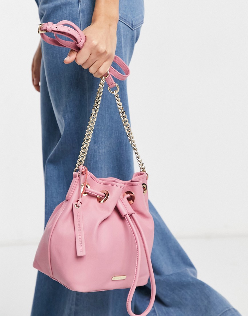 Paul Costelloe Leather Bucket Bag In Bubblegum Pink