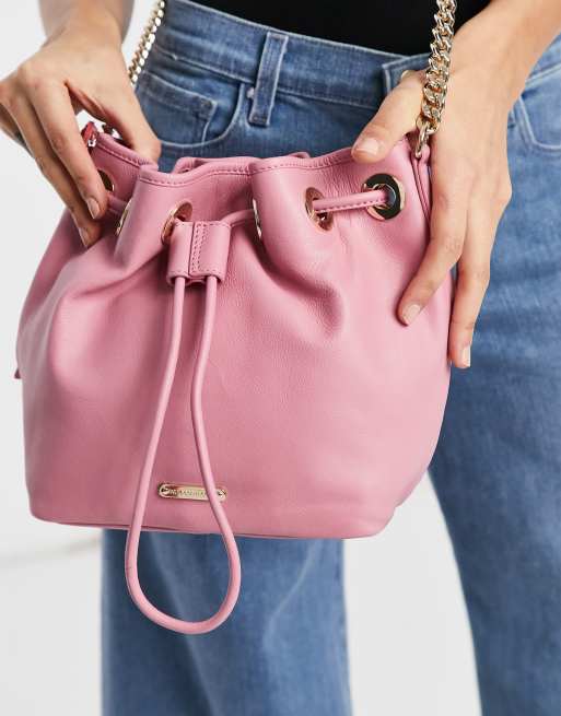 Paul Costelloe leather bucket bag in bubblegum pink