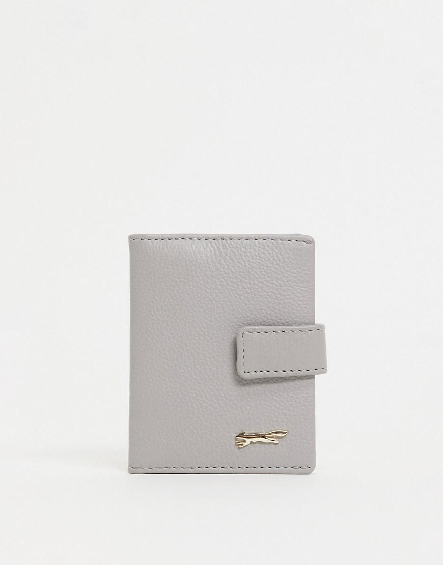 Paul Costelloe leather card holder with flap front in gray-White