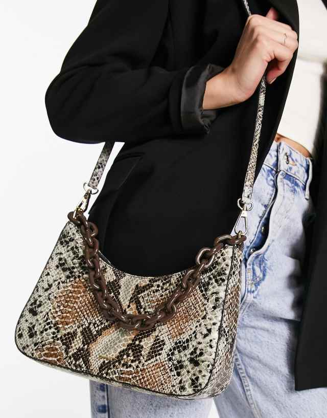 Paul Costelloe leather chain detail shoulder bag in python