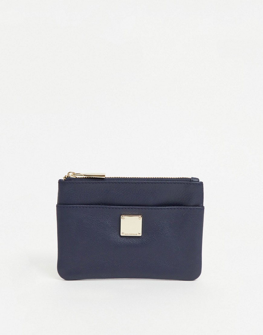 Paul Costelloe leather color small coin purse in navy