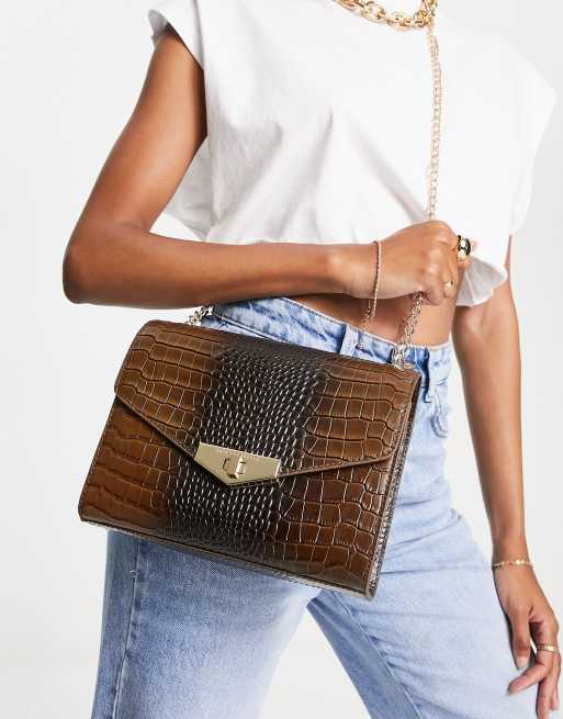 Paul Costelloe Leather Top Handle Crossbody Bag in Black Croc - ASOS Outlet