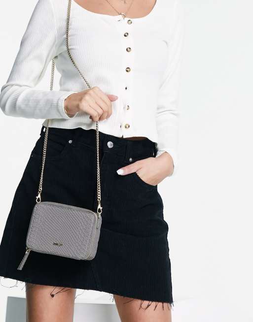 Paul Costelloe leather croc print cross-body bag in grey