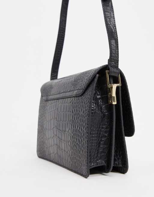 Paul Costelloe Leather Top Handle Crossbody Bag in Black Croc - ASOS Outlet