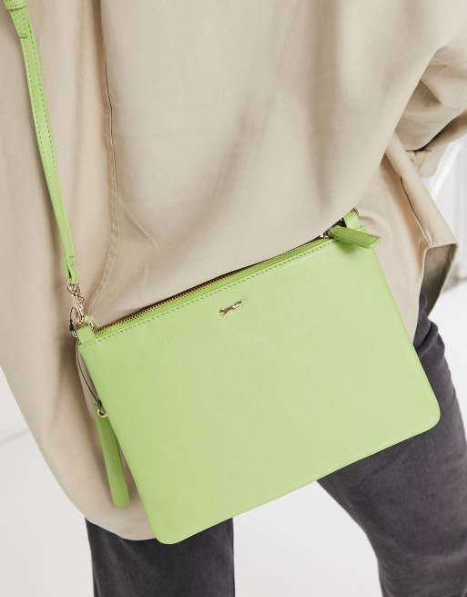 Paul Costelloe leather cross body pouch bag in apple green