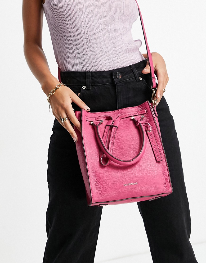 Paul Costelloe leather crossbody tote bag in pink