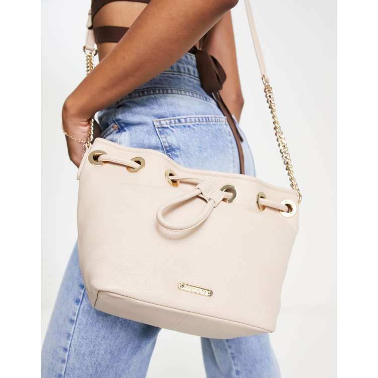 Paul Costelloe Leather Trim Raffia Crossbody Bag in beige-Neutral - ASOS Outlet