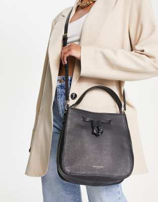 Paul Costelloe leather drawstring grab bag in black - Click1Get2 Promotions